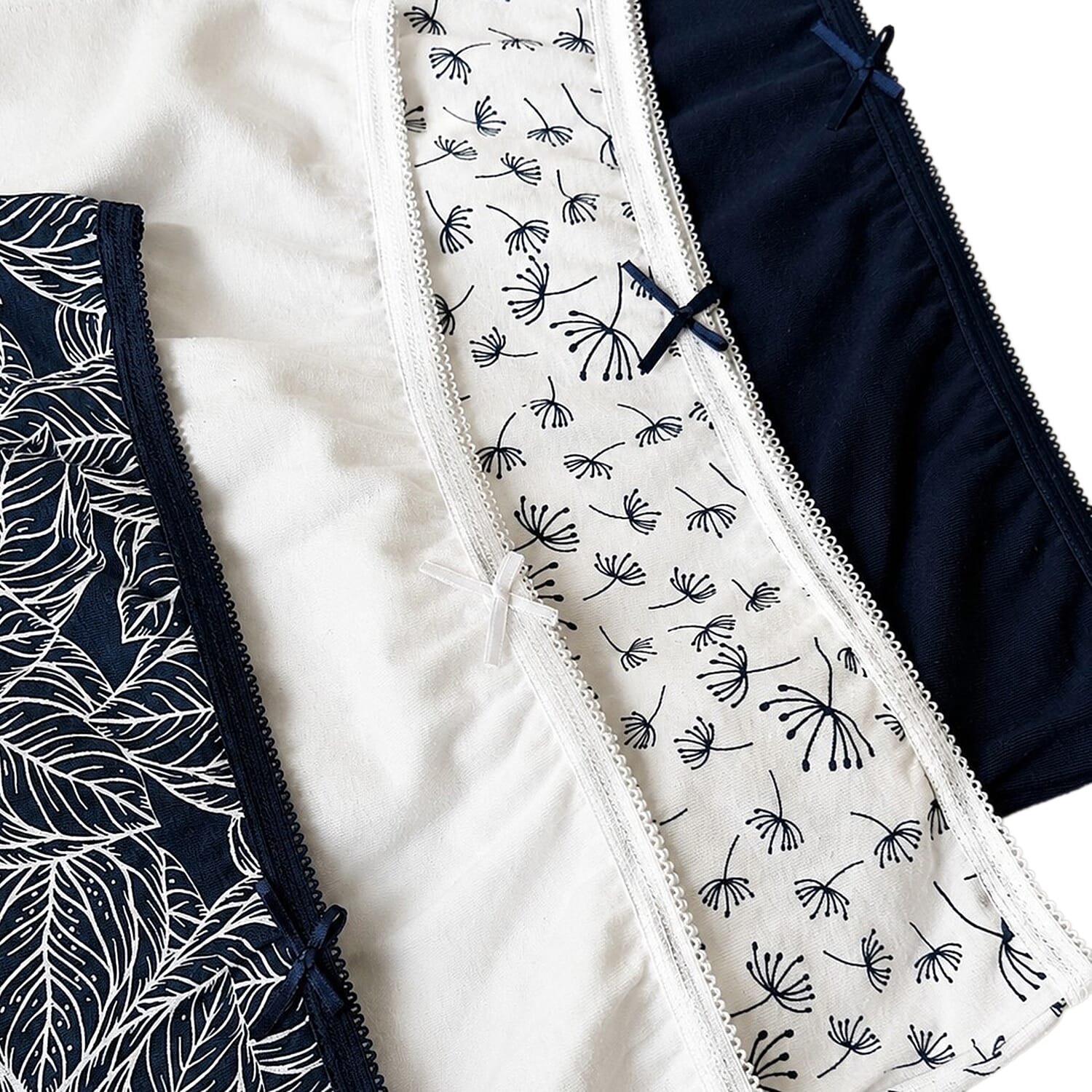 Pack of 4- Exquisite Elegance Midi Brief (Size 12) - Navy & White, 95% cotton & 5% Elastane
