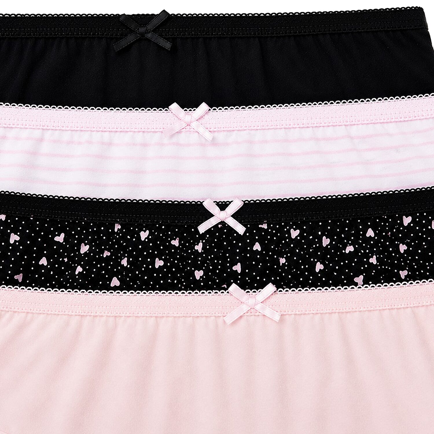 Pack of 4- Exquisite Elegance High Leg Brief (Size 12) - Pink & Black, 95% Cotton & 5% Elastane