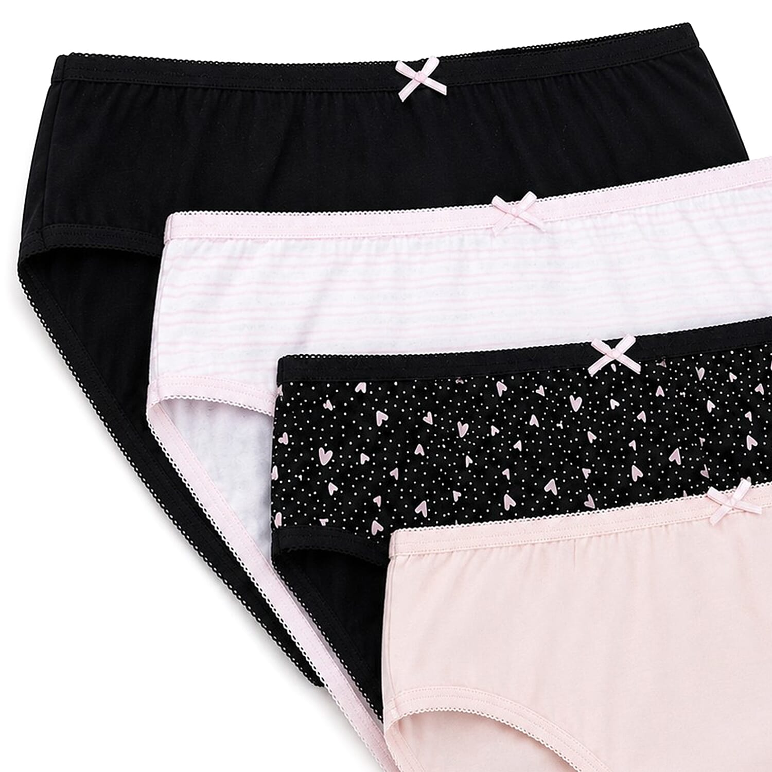 Pack of 4- Exquisite Elegance High Leg Brief (Size 12) - Pink & Black, 95% Cotton & 5% Elastane