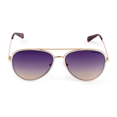 Gold Aviator Sunglasses - Gradient Blue Lenses