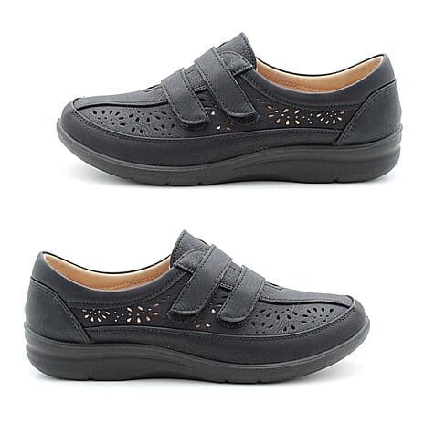 Cushion Walk Sophia Ladies Comfort Shoe With Double Touch And Close Fastening And Massage Insock (Size 4) - Black