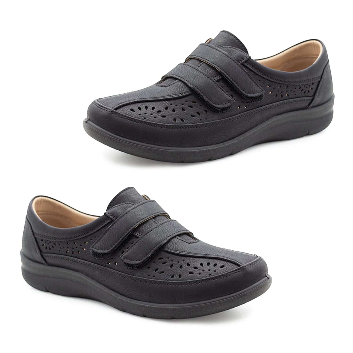 Cushion Walk Sophia Ladies Comfort Shoe With Double Touch And Close Fastening And Massage Insock 