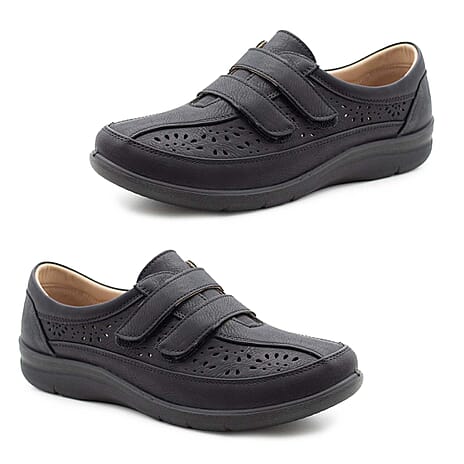 Cushion Walk Sophia Ladies Comfort Shoe With Double Touch And Close Fastening And Massage Insock (Size 6) - Black