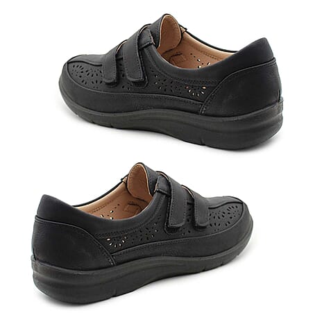 Cushion Walk Sophia Ladies Comfort Shoe With Double Touch And Close Fastening And Massage Insock (Size 6) - Black