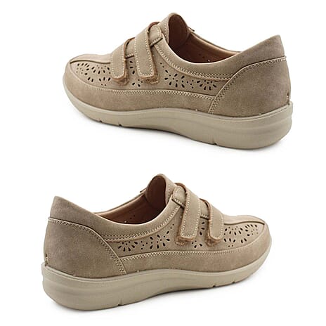 Cushion Walk Sophia Ladies Comfort Shoe With Double Touch And Close Fastening And Massage Insock (Size 6) - Beige