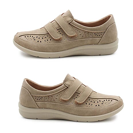 Cushion Walk Sophia Ladies Comfort Shoe With Double Touch And Close Fastening And Massage Insock (Size 7) - Beige