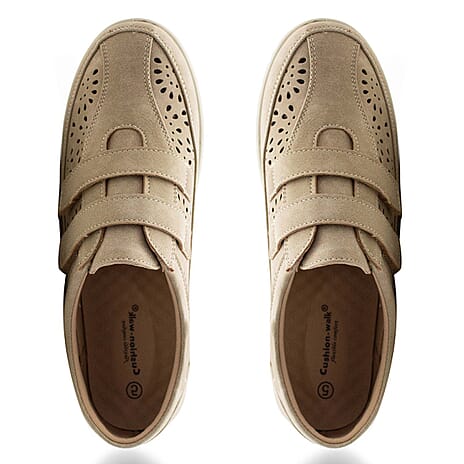 Cushion Walk Sophia Ladies Comfort Shoe With Double Touch And Close Fastening And Massage Insock (Size 8) - Beige