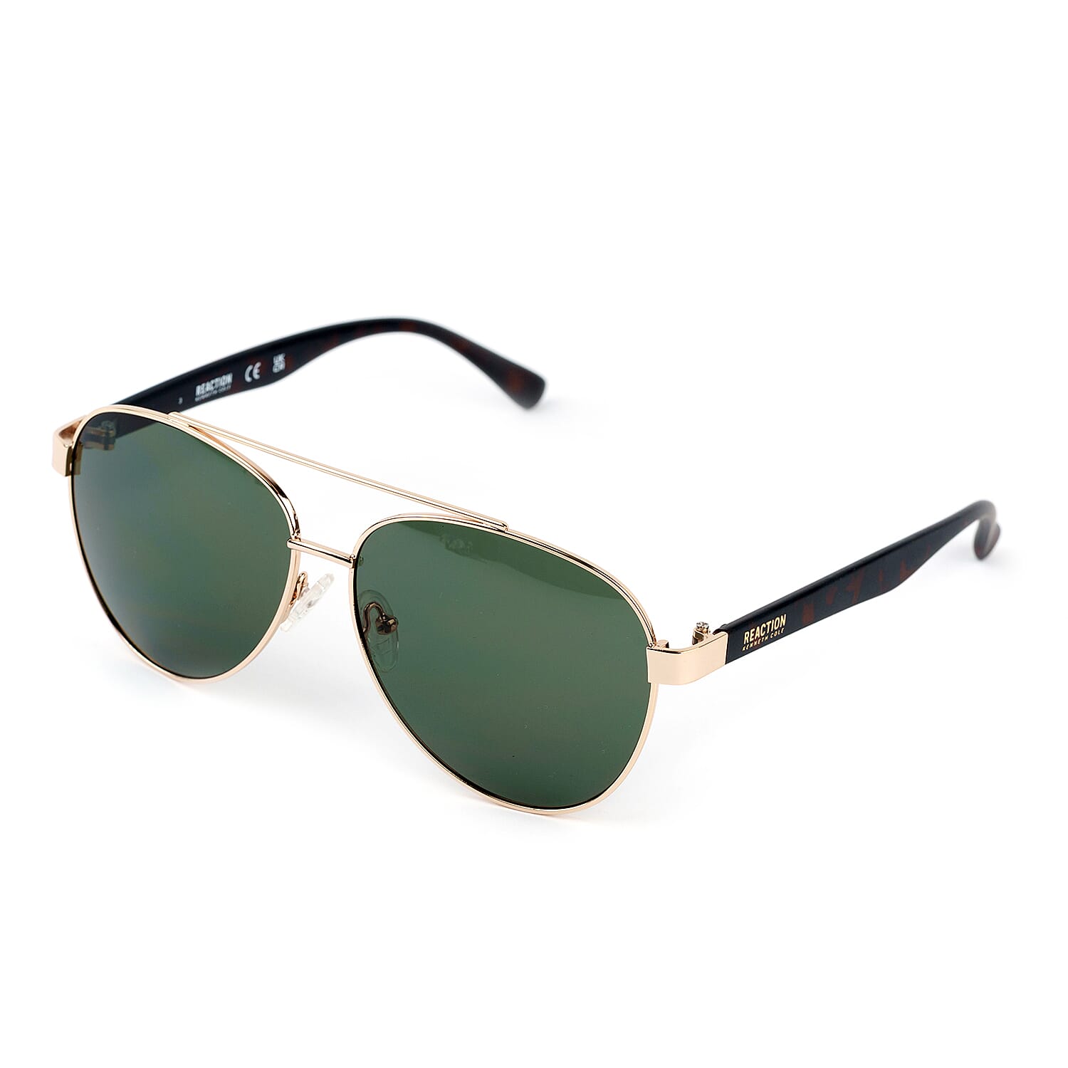 Kenneth Cole Reaction- Gold Classic Sunglasses - Solid Green Lenses