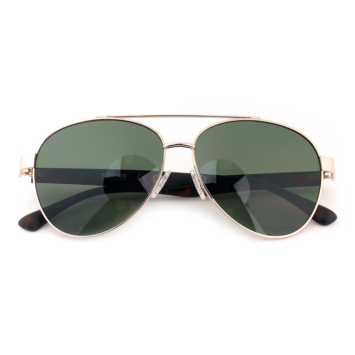 Kenneth Cole Reaction- Gold Classic Sunglasses - Solid Green Lenses