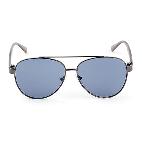 Kenneth Cole Reaction- Shiny Gunmetal Sunglasses with Solid Blue Lenses