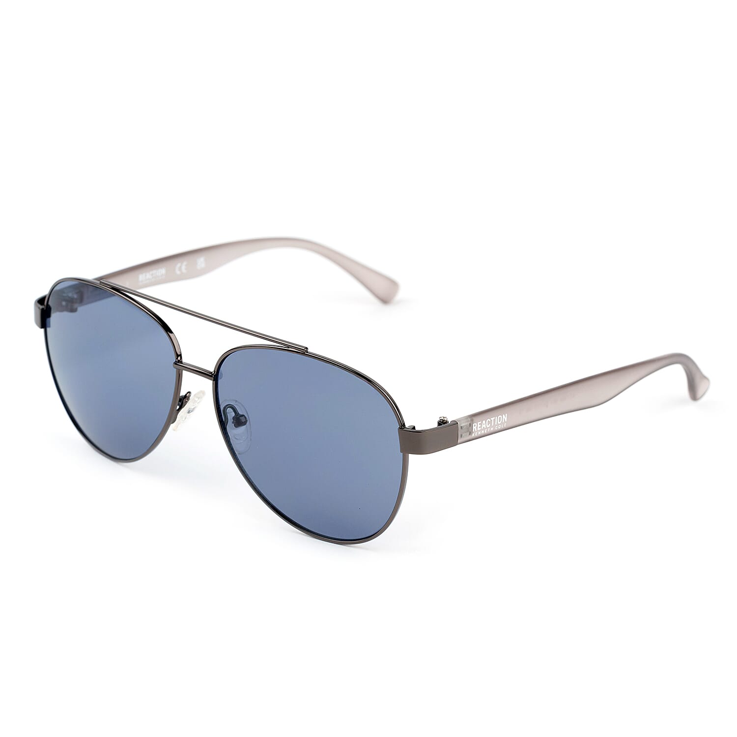 Kenneth Cole Reaction- Shiny Gunmetal Sunglasses with Solid Blue Lenses
