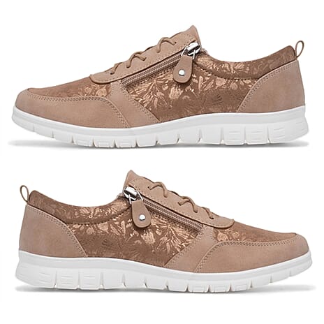 Cushion Walk Teri Ladies Multi Textured Laced Slip-On Design Sneakers With Removable Active Comfort Insole And Side Zip (Size 8) - Rose
