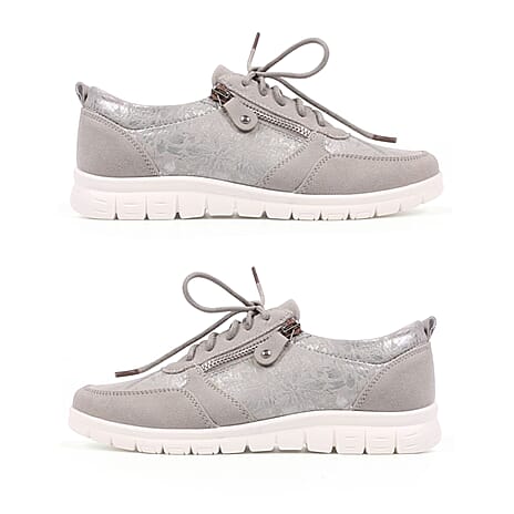 Cushion Walk Teri Ladies Multi Textured Laced Slip-On Design Sneakers With Removable Active Comfort Insole And Side Zip (Size 8) - Silver