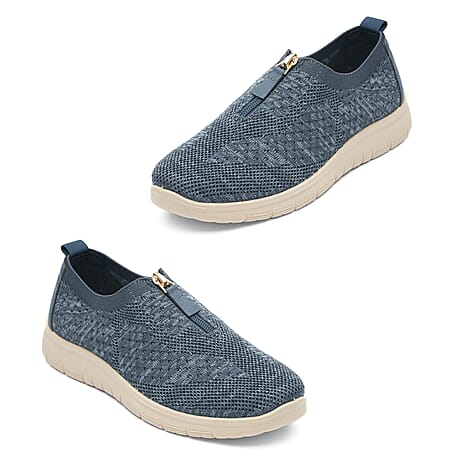 Cushion Walk Teri Ladies Multi-textured Slip-on Design Sneakers with Removable Active Comfort Insole (Size 4) - Navy