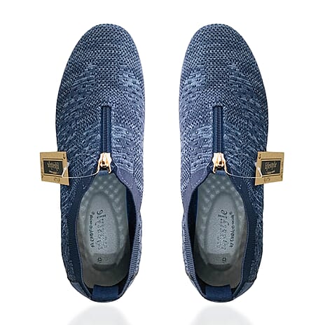 Cushion Walk Teri Ladies Multi-textured Slip-on Design Sneakers with Removable Active Comfort Insole (Size 6) - Navy