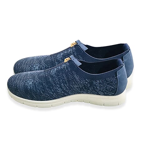 Cushion Walk Teri Ladies Multi-textured Slip-on Design Sneakers with Removable Active Comfort Insole (Size 8) - Navy
