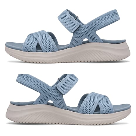 Cushion Walk Steph Lifestyle Collection Classic Stretch Knit Crossover Strap Sandals With Touch And Close Strap And Extra Padding (Size 5) - Blue