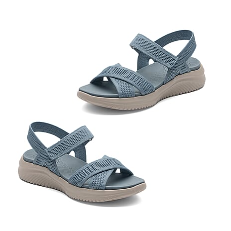 Cushion Walk Steph Lifestyle Collection Classic Stretch Knit Crossover Strap Sandals With Touch And Close Strap And Extra Padding (Size 6) - Blue