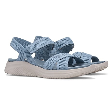 Cushion Walk Steph Lifestyle Collection Classic Stretch Knit Crossover Strap Sandals With Touch And Close Strap And Extra Padding (Size 7) - Blue