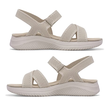 Cushion Walk Steph Lifestyle Collection Classic Stretch Knit Crossover Strap Sandals With Touch And Close Strap And Extra Padding (Size 4) - Beige