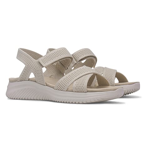 Cushion Walk Steph Lifestyle Collection Classic Stretch Knit Crossover Strap Sandals With Touch And Close Strap And Extra Padding (Size 4) - Beige