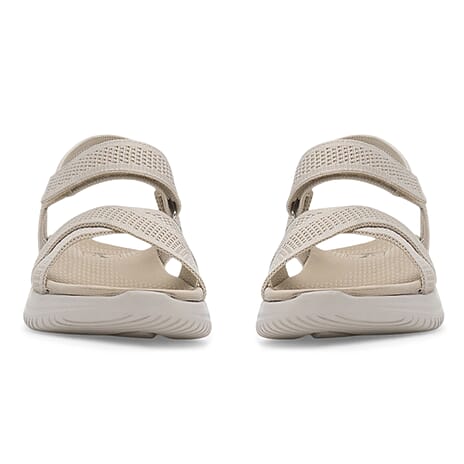 Cushion Walk Steph Lifestyle Collection Classic Stretch Knit Crossover Strap Sandals With Touch And Close Strap And Extra Padding (Size 4) - Beige