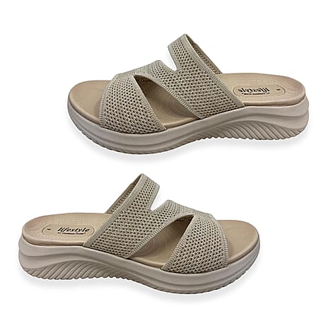 Cushion Walk Lifestyle Collection Stretch Knit Slip-On Sandals With Extra Padding (Size 8) - Beige