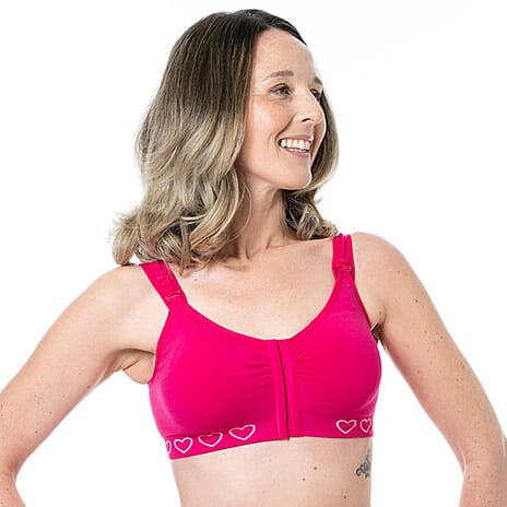 Cancer Research UK Front Fastening Full Coverage Wide Straps Comfort Bra (Size M) - Hot Pink