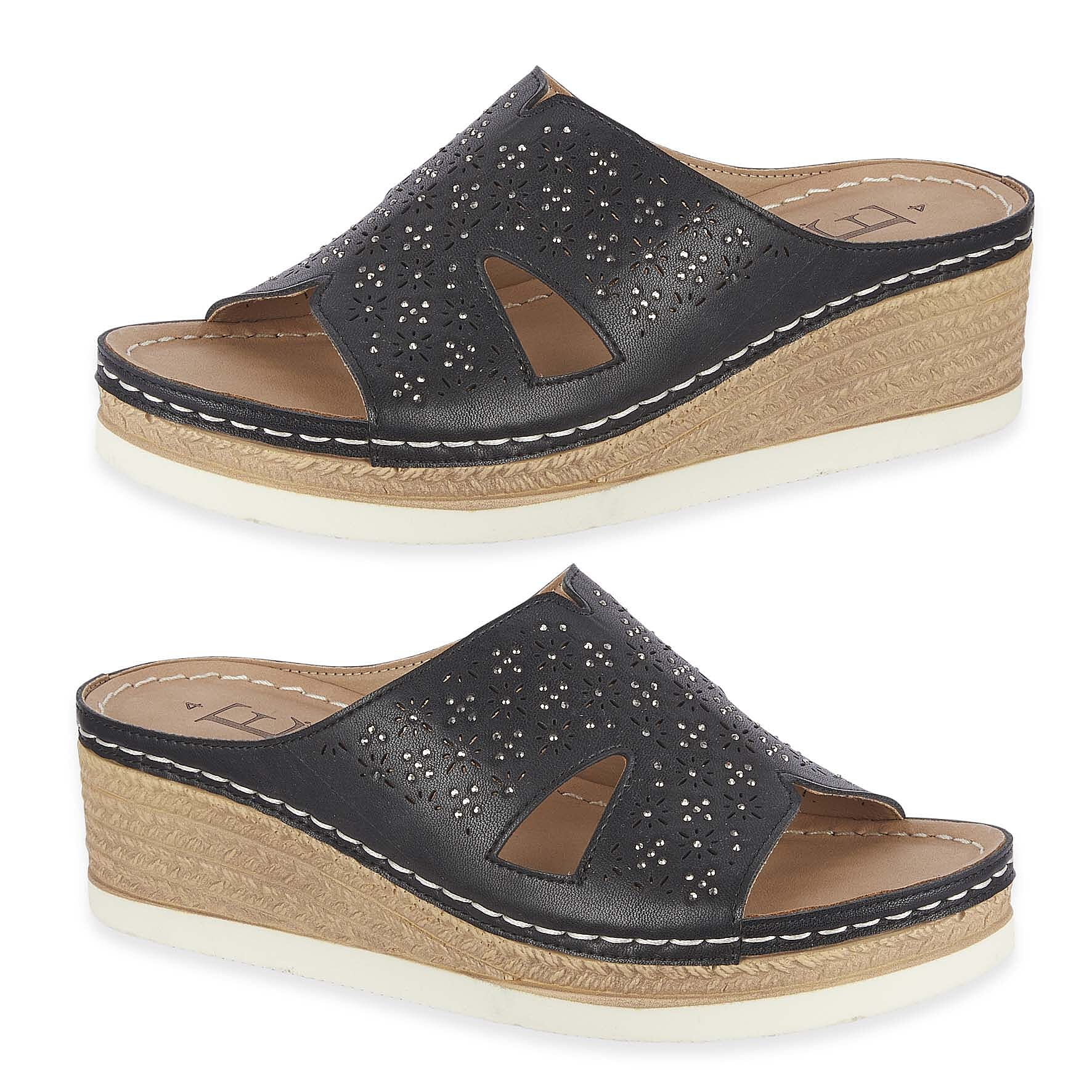 Emma Diamante Trim Ladies Wedge Sandals