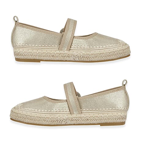 Mellow Ladies Espadrille Ballerina Shoes With Buckle Detail (Size 7) - Gold