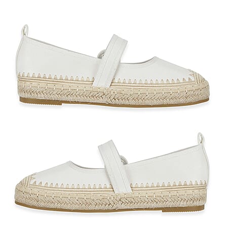 Mellow Ladies Espadrille Ballerina Shoes With Buckle Detail (Size 6) - White