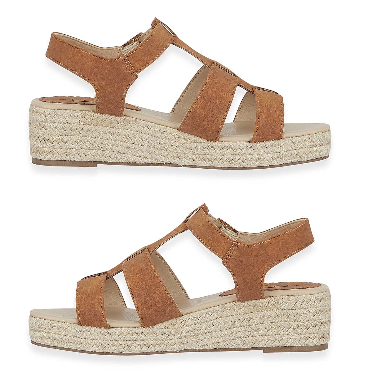 Emma Bonnie Espadrille Strappy T-Bar Wedge Heel Sandals With Adjustable Ankle Strap