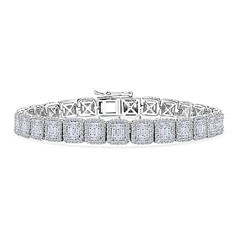 Luxuriant - SGL Certified SI-GH Lab Grown Diamond Bracelet (Size - 7.5) in Rhodium Overlay Sterling Silver 4.06 Ct, Silver Wt. 16.50 Gms