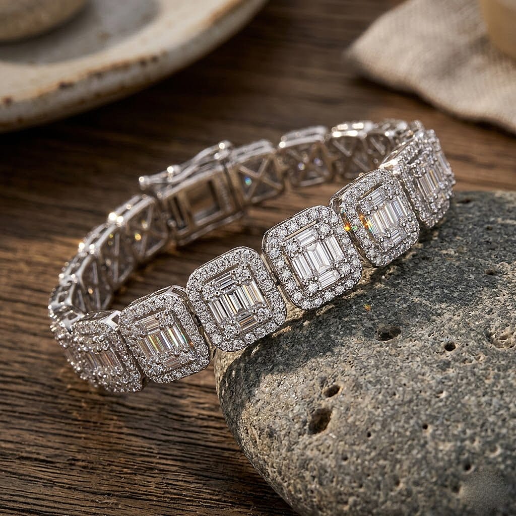 Luxuriant - SGL Certified SI-GH Lab Grown Diamond Bracelet (Size - 7.5) in Rhodium Overlay Sterling Silver 4.06 Ct, Silver Wt. 16.50 Gms