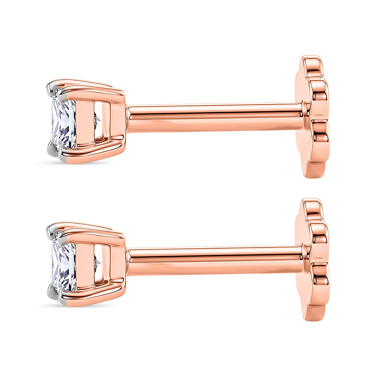 Luxuriant VS-EF Lab Grown Diamond Solitaire Earring with Screw Back in 18K Vermeil Rose Gold Plated Sterling Silver 0.20 Ct.
