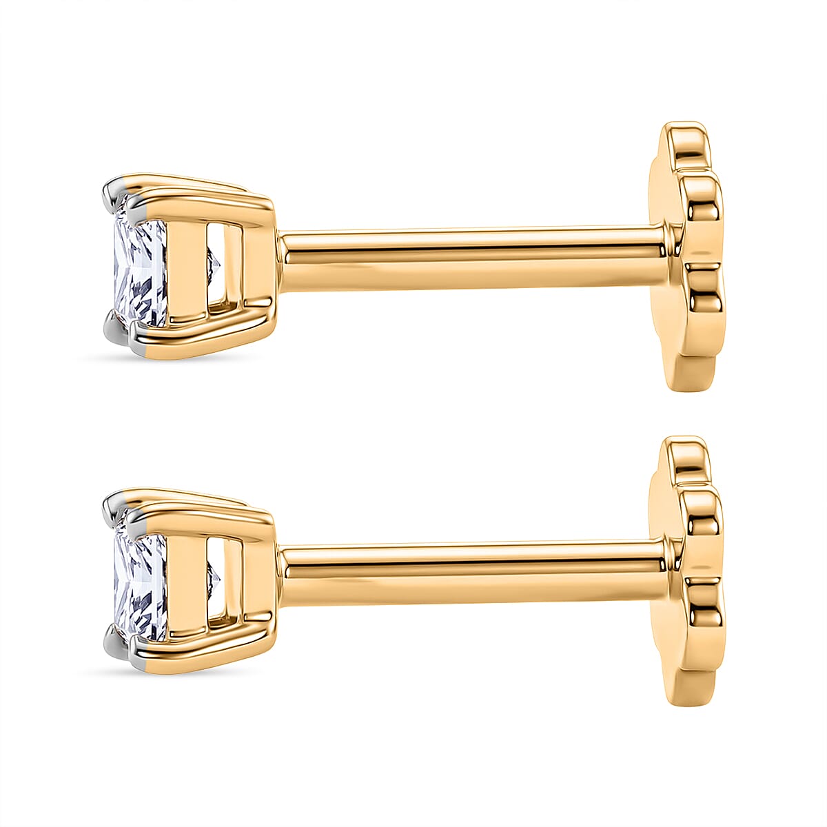 Luxuriant VS-EF Lab Grown Diamond Solitaire Earring with Screw Back in 18K Vermeil Yellow Gold Plated Sterling Silver 0.20 Ct.