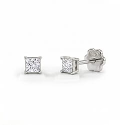LUXURIANT 0.50 Ct. Lab Grown Diamond Solitaire Earring with Floral Screw Back in Rhodium Overlay Sterling Silver (SI-GH)