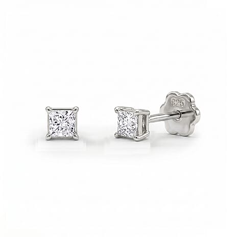 Luxuriant VS-EF Lab Grown Diamond Solitaire Earring with Screw Back in Rhodium Overlay Sterling Silver 0.20 Ct.