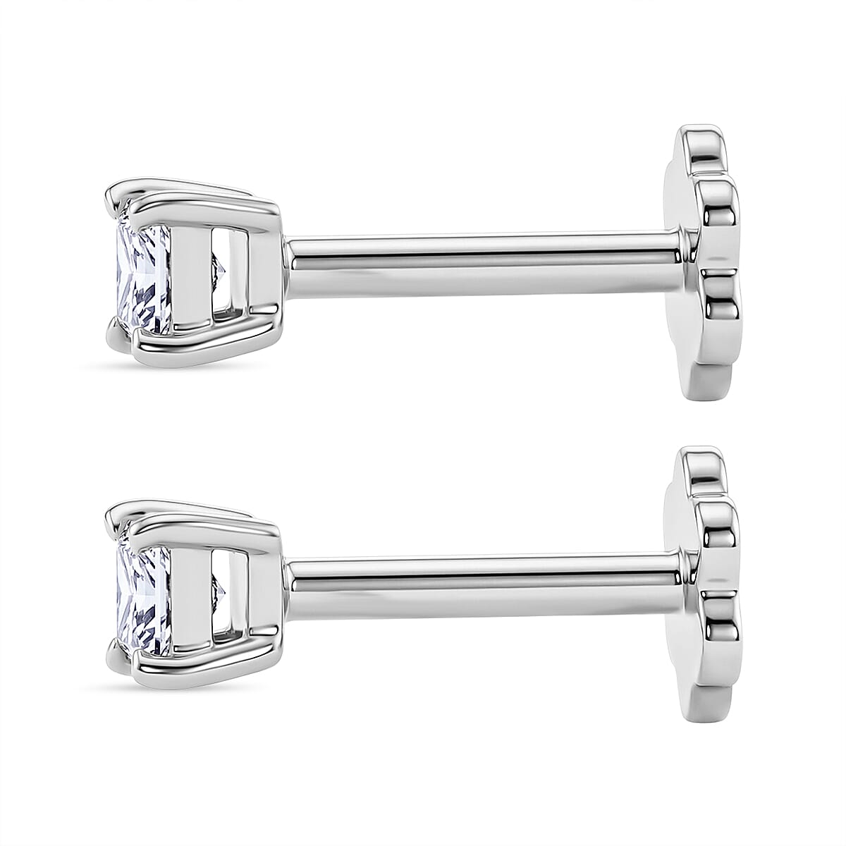 Luxuriant VS-EF Lab Grown Diamond Solitaire Earring with Screw Back in Rhodium Overlay Sterling Silver 0.20 Ct.