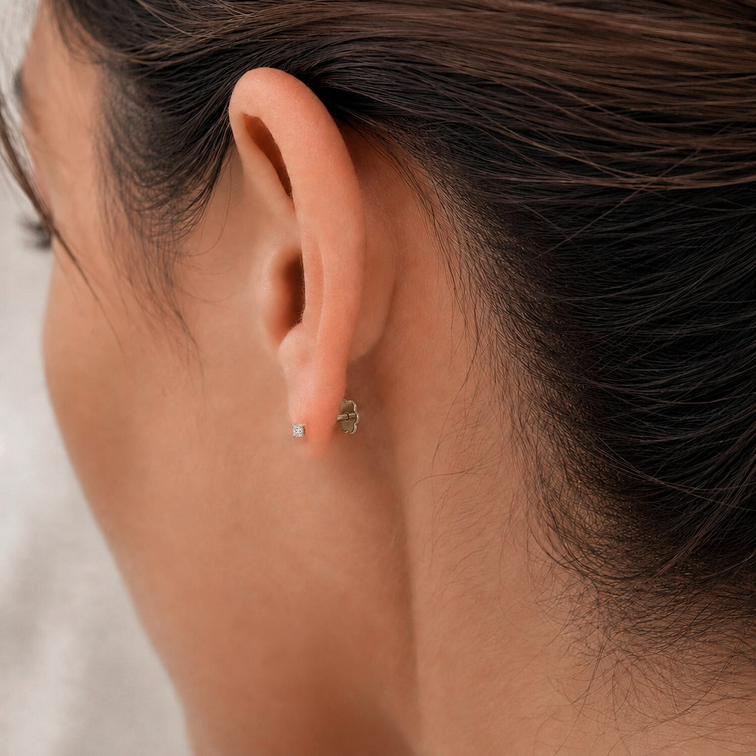 Luxuriant VS-EF Lab Grown Diamond Solitaire Earring with Screw Back in Rhodium Overlay Sterling Silver 0.20 Ct.