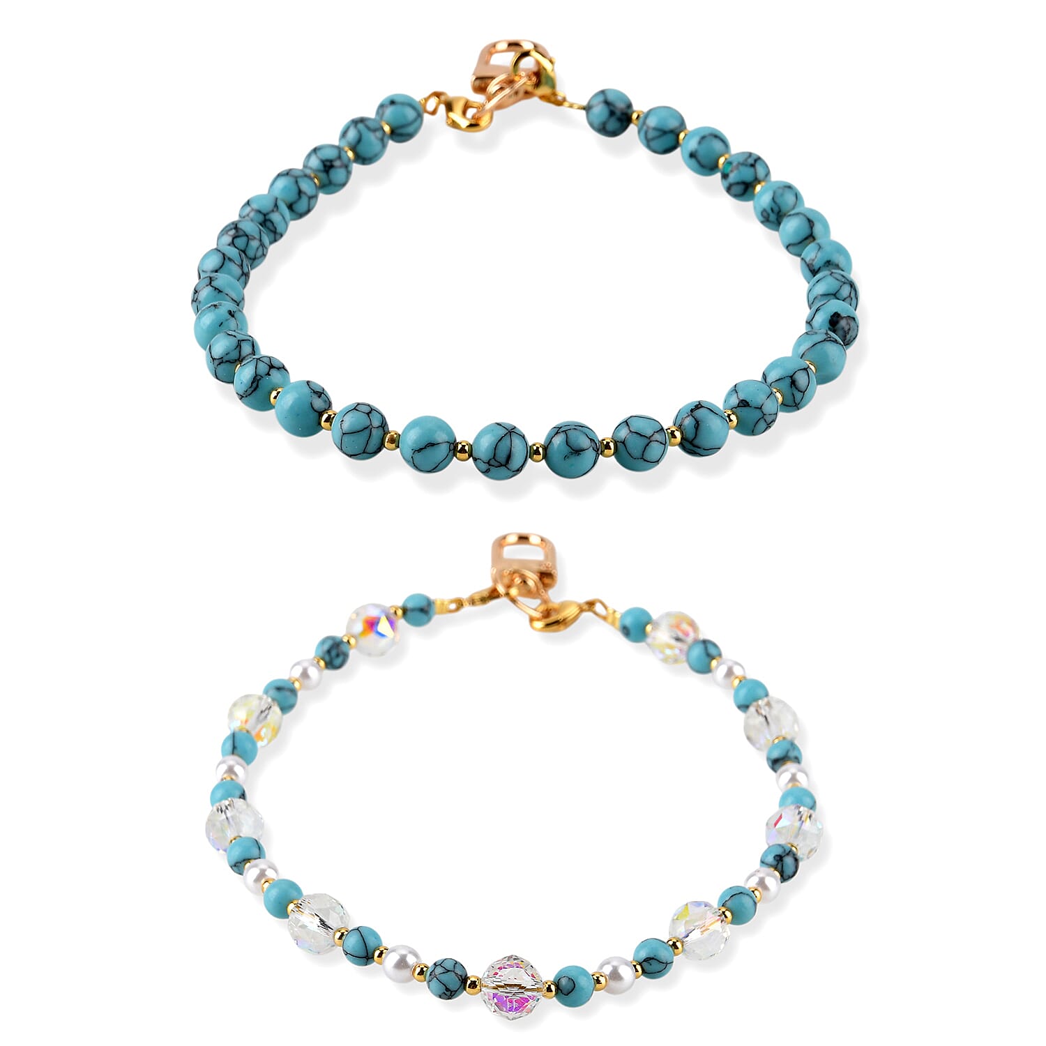 Set of 2 Stone & Pearl Beaded Cellphone Chains (18cm) - Blue