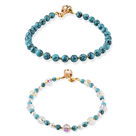 Set of 2 Stone & Pearl Beaded Cellphone Chains (18cm) - Blue