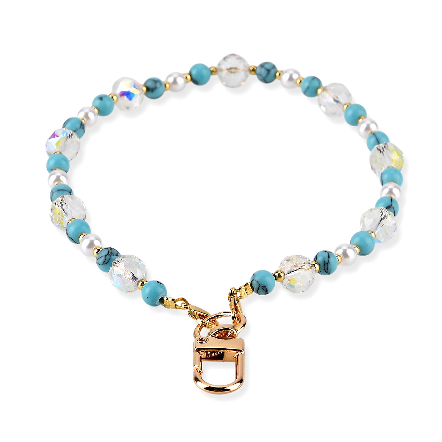Set of 2 Stone & Pearl Beaded Cellphone Chains (18cm) - Blue