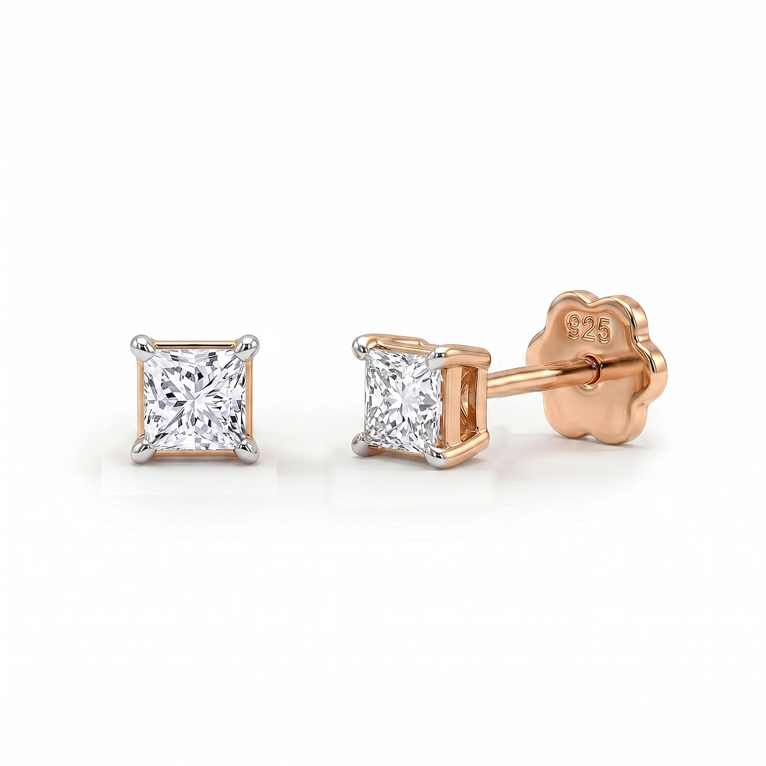 Luxuriant VS-EF Lab Grown Diamond Solitaire Earring with Screw Back in 18K Vermeil Rose Gold Plated Sterling Silver 0.32 Ct.