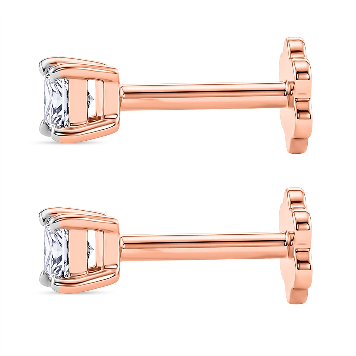 Luxuriant VS-EF Lab Grown Diamond Solitaire Earring with Screw Back in 18K Vermeil Rose Gold Plated Sterling Silver 0.32 Ct.