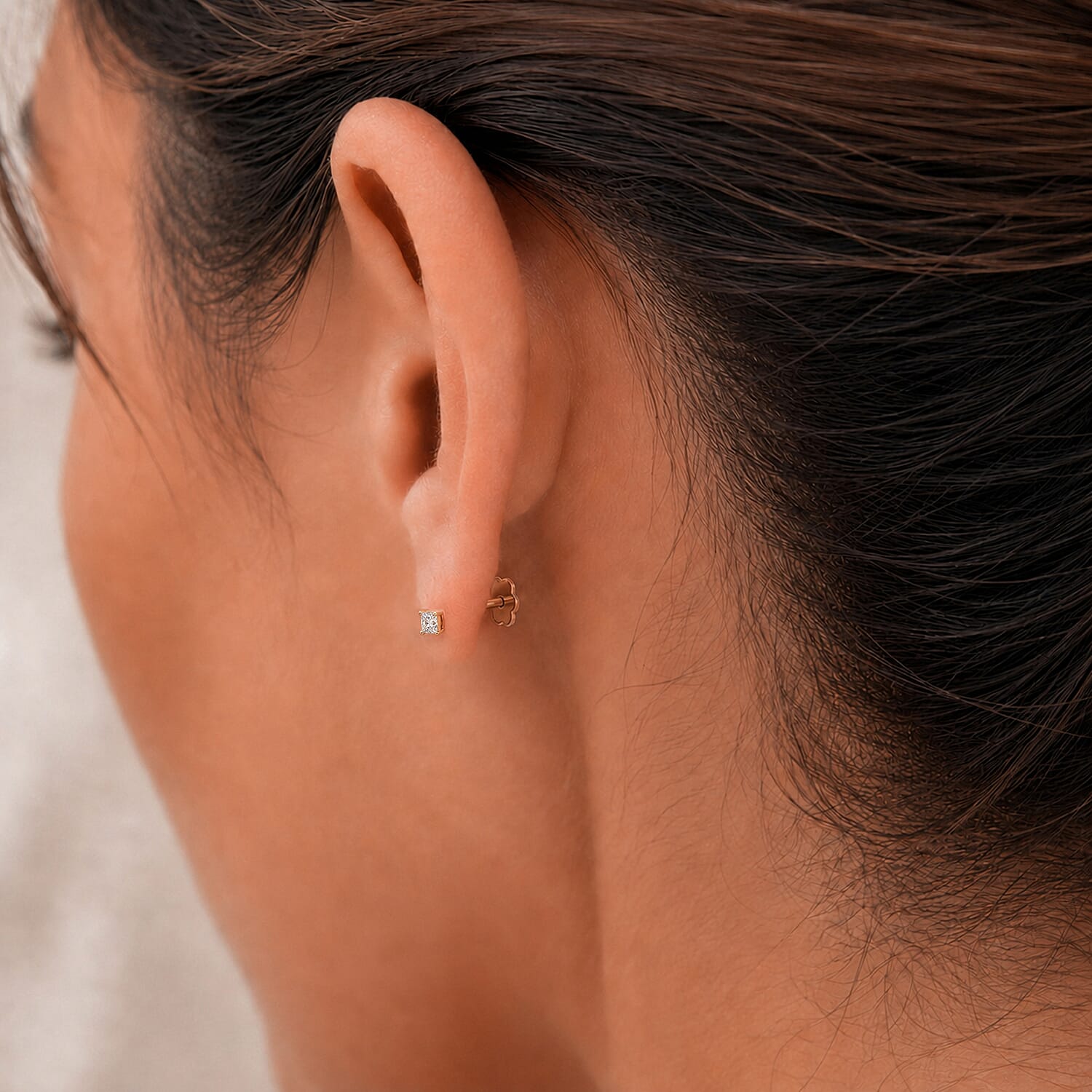 Luxuriant VS-EF Lab Grown Diamond Solitaire Earring with Screw Back in 18K Vermeil Rose Gold Plated Sterling Silver 0.32 Ct.
