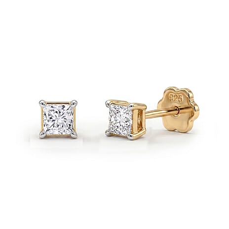 Luxuriant VS-EF Lab Grown Diamond Solitaire Earring with Screw Back in 18K Vermeil Yellow Gold Plated Sterling Silver 0.32 Ct.