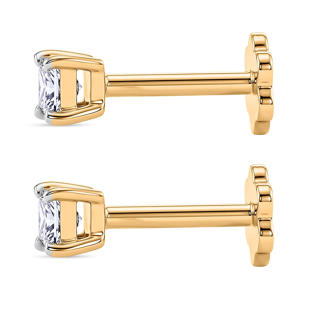 Luxuriant VS-EF Lab Grown Diamond Solitaire Earring with Screw Back in 18K Vermeil Yellow Gold Plated Sterling Silver 0.32 Ct.
