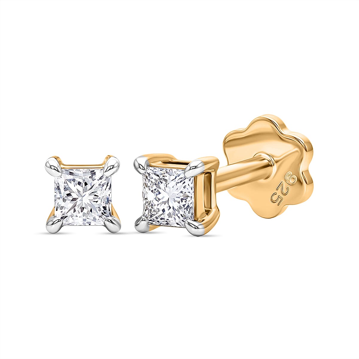 Luxuriant VS-EF Lab Grown Diamond Earring with Screw Back in 18K Vermeil Yellow Gold Plated Sterling Silver 0.32 Ct.