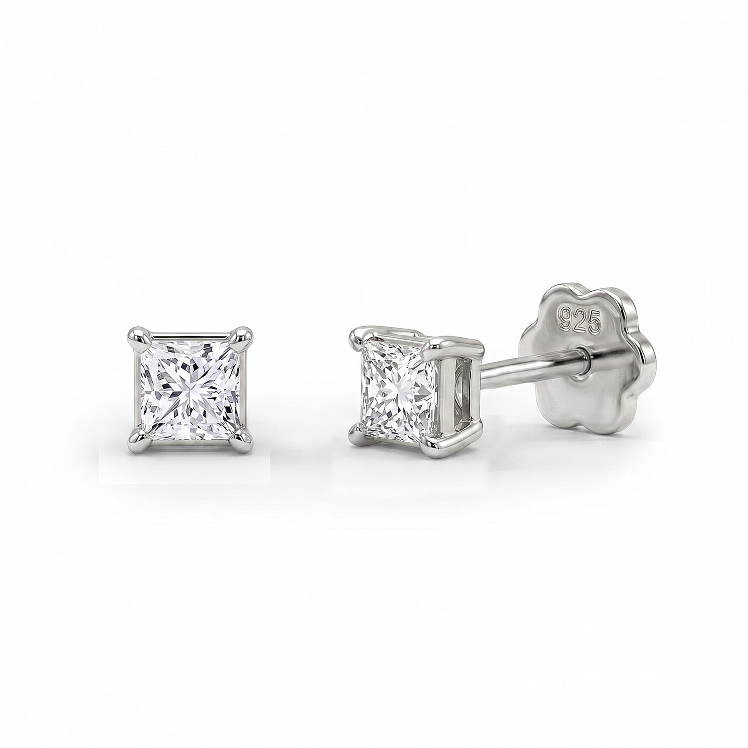 Luxuriant VS-EF Lab Grown Diamond Solitaire Earring with Screw Back in Rhodium Overlay Sterling Silver 0.32 Ct.